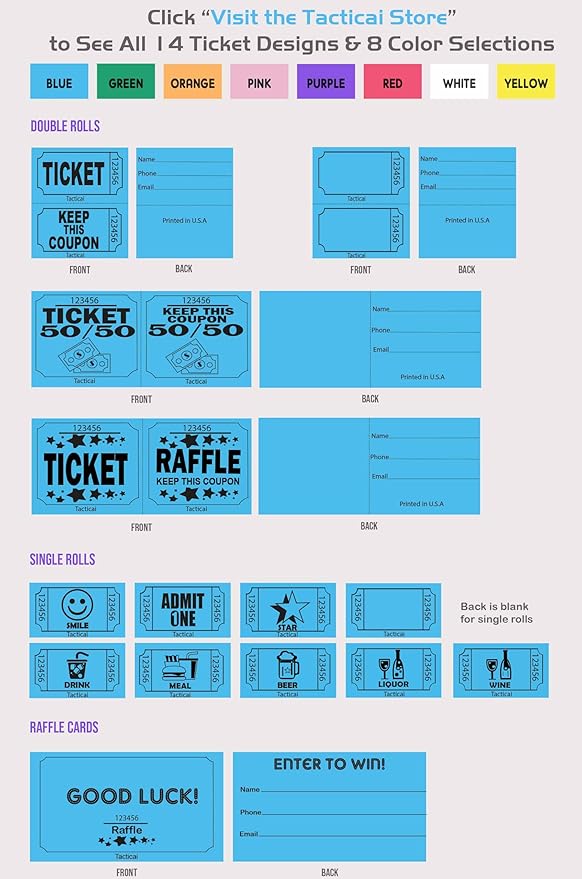Tacticai 1000 Raffle Tickets, Drink, Red (1 of 8 Colors), Single Roll for Events, Entry, Class Reward, Fundraiser & Prizes