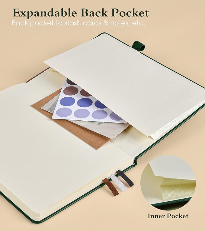 PAIBAS Blank Journal Notebook for Women Men,160 Pages,A5 Hardcover Sketchbook for Drawing, Sketch book, Unlined Notebooks for School,Work, Note Taking,Travel Journals for Writing 5.8"x8.5" (Green)