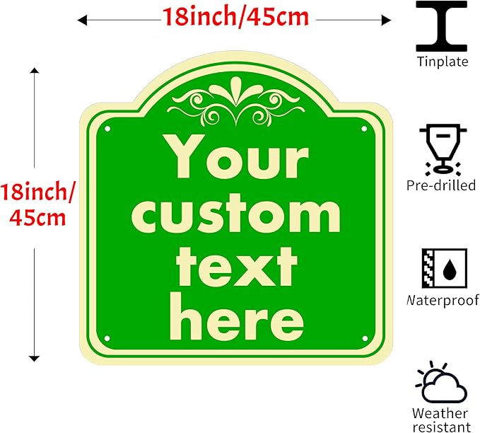 HK SIGNS Aluminum Custom Street Sign, Personalized Sign, Modern/Customizable, Green, 18*18 Inch, Office, Property, Bedroom, Promotional, Exit, Bar, Instruction, Warning, Lawn, Garage, Parking