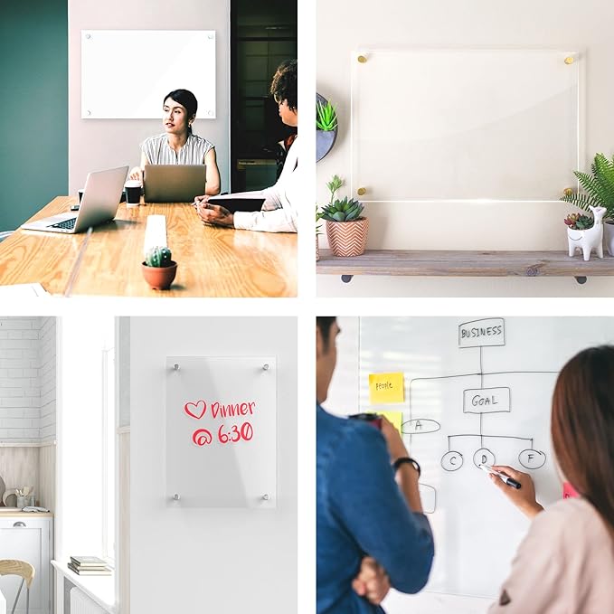 Acrylic Dry Erase Board for Wall with Stylish Border - Shipped Next Day, Made in USA, Non-Magnetic Whiteboard, Wall Mounted Board, Easy to Clean (Clear - 24x30)
