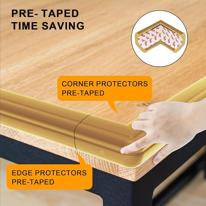 Furniture Edge Corner Protector Baby Proofing(Large 7.5ft Edge 4 Adhesive Corner Protector), Heavy-Duty Soft NBR Foam Fireplace Tables Safety Bumper Protection Guards(Pre-Taped, Easy Installation)