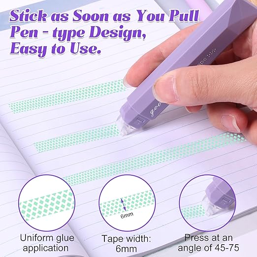 4Pcs Double Sided Tape Pens, 2025 New Multipurpose Double Sided Tape Roller for Scrapbooking, Gift Wrapping, Photo Mounting (Purple)
