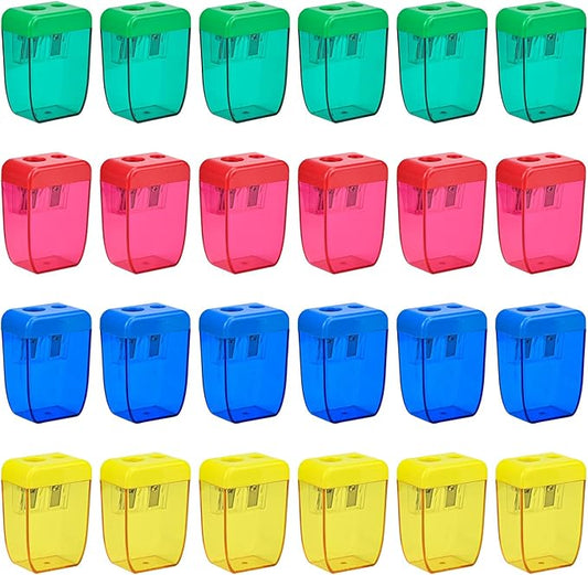 AUSTARK 24Pcs Pencil Sharpener Manual, Small Dual Hole Pencil Sharpeners Bulk for School Office Home, Back to School Supplies