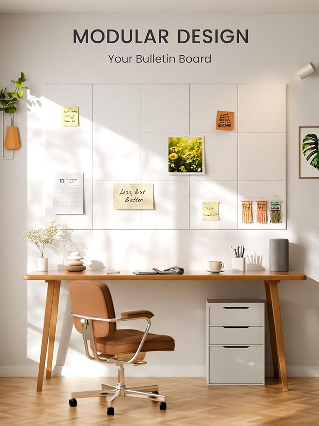 Bumusty Large Cork Board 36"x24" Alternative - 6 Pack Felt Wall Tiles with 40 Safe Removable Adhesive Tabs, 30 Pushpins, Cork Boards for Walls Pin Board Bulletin Board Office Decor (Milky White)