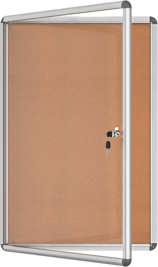 Mifuro 36"x24" Enclosed Bulletin Board, Lockable Weather-Resistant Aluminum Cork Noticeboard for School & Office, Silver Frame w/Cork