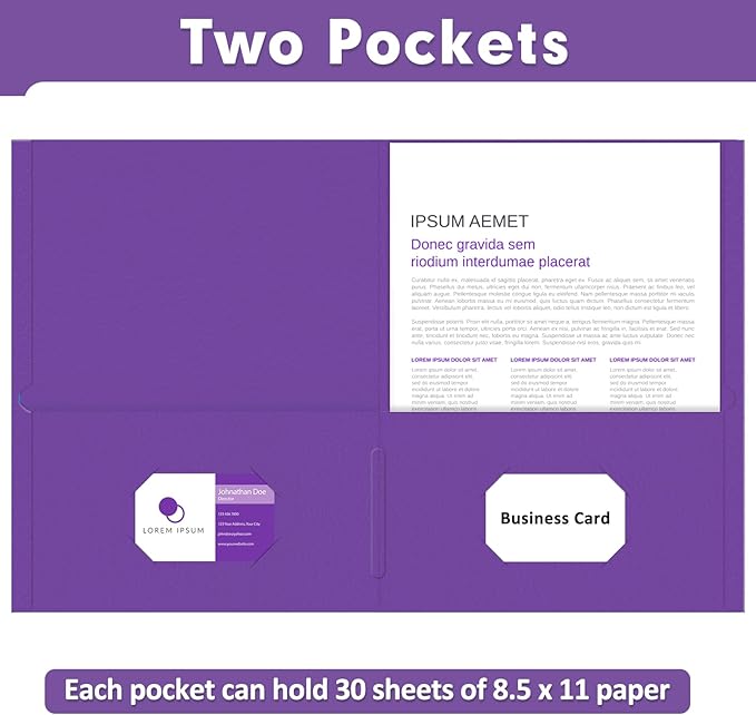 Two Pocket Folders, PANDRI 30 Pack 2 Pocket Folders, Letter Size Paper File Folder for School Office Home Business, Purple
