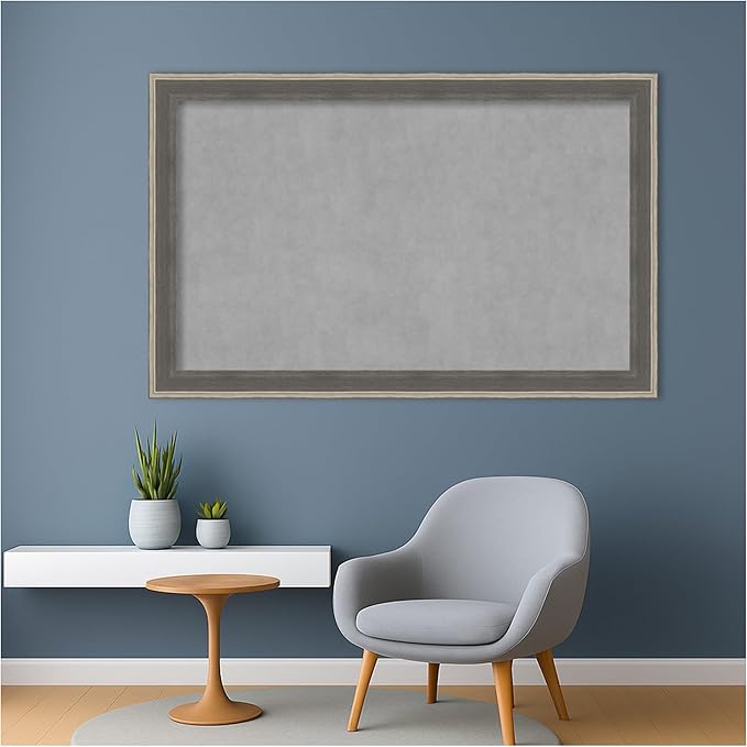 Amanti Art Grey Framed Magnetic Board 29x45 Large Vision Board for use with Magnets, 100% Metal Sheet to Display Items as Office Decor or for Home Organization in mudroom, Kitchen or Kids Room