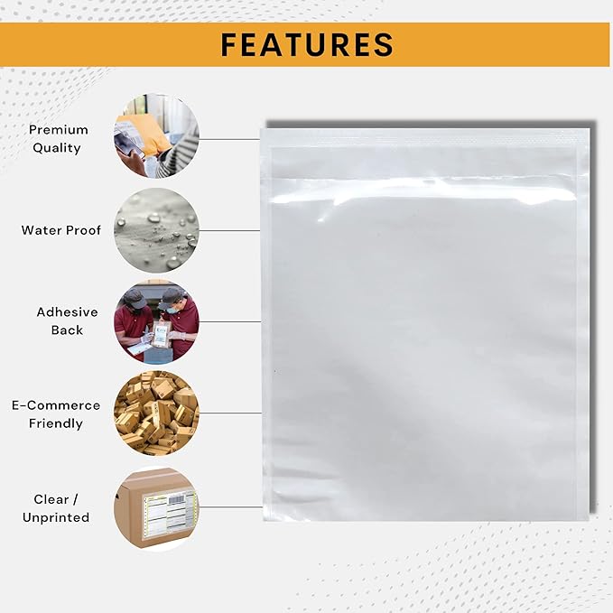 5000 Pack 7"x10" Shipping Label Sleeves – Clear Self-Adhesive Packing Slip Pouches, Waterproof Packing List Envelopes – Ideal for Shipping Documents, Mailing Labels, Invoices & Packing Slips