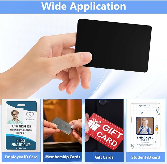 55 Pack - Premium Blank PVC Cards for ID Badge Printers - Premium Quality Black CR80 30 Mil (CR8030) by KLMNDUO - Compatible with Most Photo ID Badge Printers(Black)