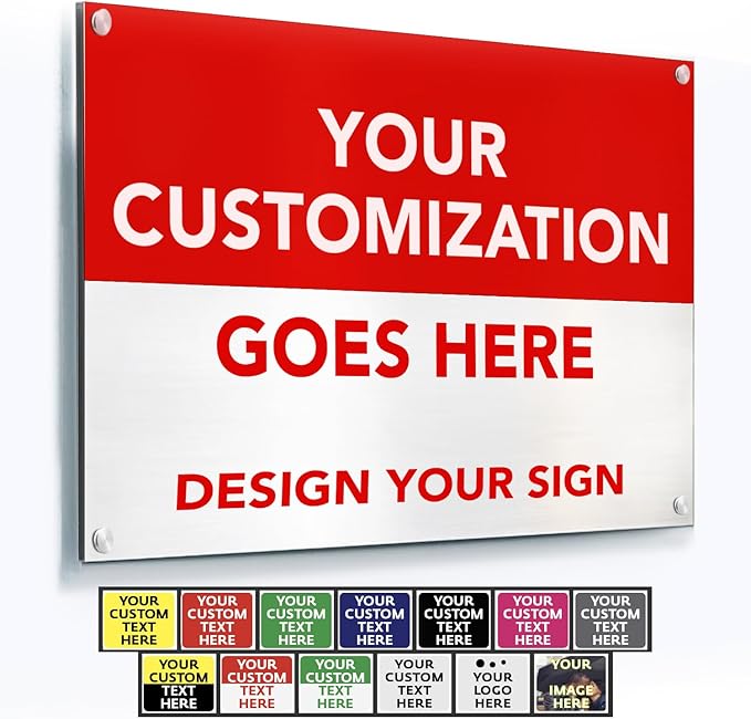 SPEEDYOOKS Custom Outdoor Metal Sign, Personalized Aluminum, Customized Safety, Business, Waterproof - White Aluminum (Red & White, 36x24 In)