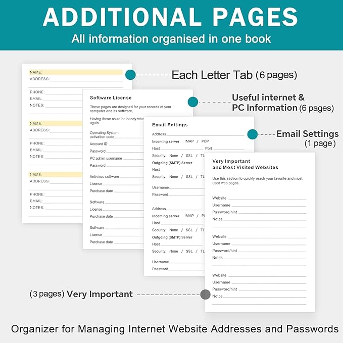 Address Book with Colorful Alphabetical Tabs (8.4" x 5.7") – Hardcover Contact Organizer for Website Passwords, Telephone, Software Licenses, and Important Information – Wine Red