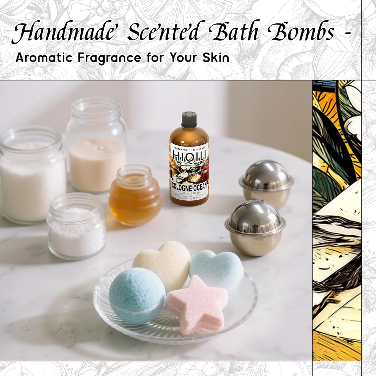 HIQILI Cologne Ocean Fragrance Oil for Making Candle, Bath Bombs, Home Diffuser, Long-Lasting Scents for Hair & Body - 5.07 Fl Oz