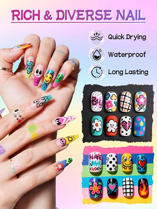 EBANKU 12 Color Nail Art Pens Set, 0.5 MM 3D Nail Polish Pens Acrylic Paint Pens Nail Markers for Nail Art Drawing Painting Nail Point Dotting Pen Nail Design Kit Home Nail Salon DIY