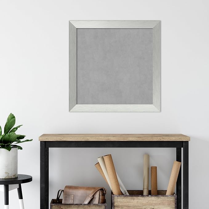 Amanti Art Silver Framed Magnetic Board 28x28 Medium Vision Board for use with Magnets, 100% Metal Sheet to Display Items as Office Decor or for Home Organization in mudroom, Kitchen or Kids Room