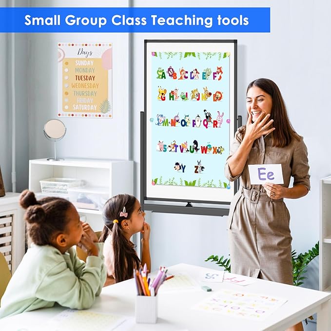 maxtek Magnetic Mobile White Board, 40 x 24 Double Sided Dry Erase Board Rolling Whiteboard, Aluminum Frame Standing Whiteboard on Wheels for Home Office Classroom (40 x 24 Black)