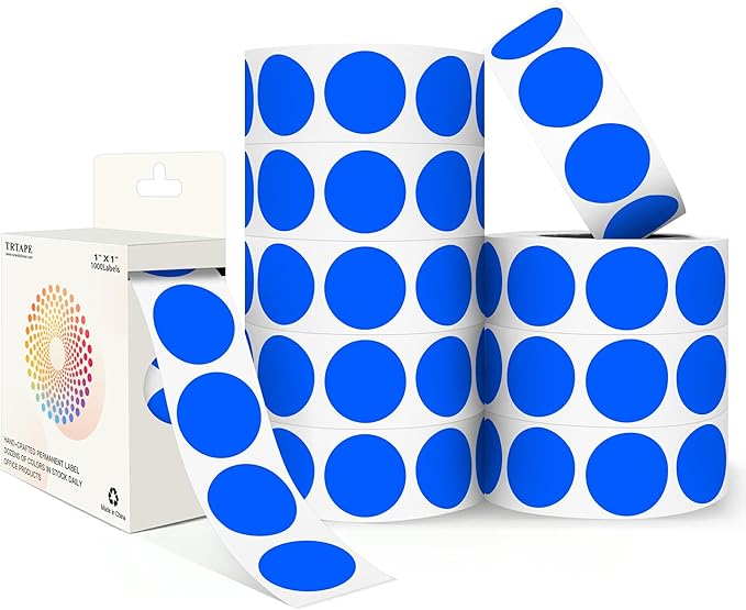 Blue 1 Inch Round Color Coding Dot Labels, 10 Rolls 10000 Dot Stickers in Dispenser Box - Permanent Adhesion, Vibrant Colors, Highly Visible