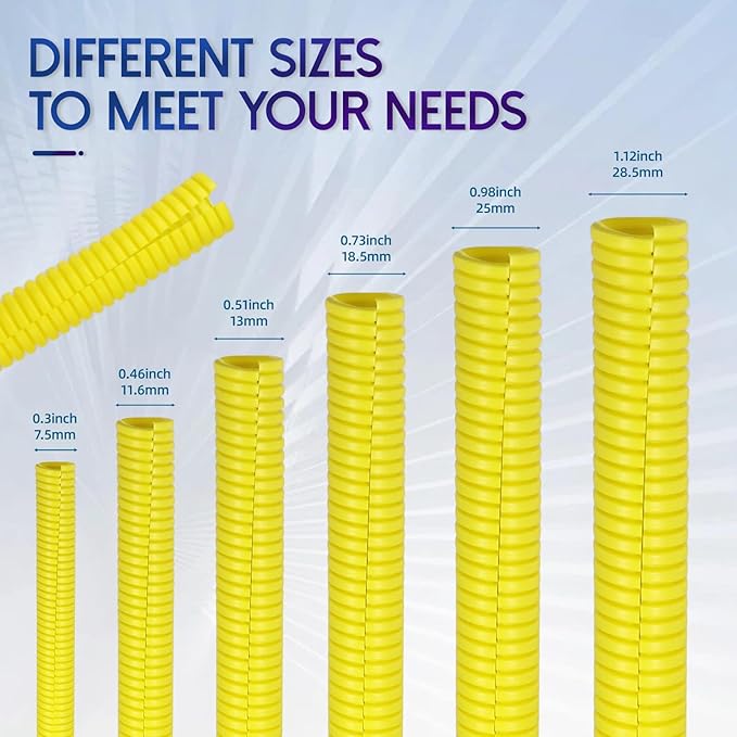 Split Wire Loom Tubing, 10,25ft Cord Protectors from Pets No Chew, Flexible Wire Covers Cord Protectors, Protective Split Cable Sleeve for Automotive Home Industrial Wires(Yellow, 0.46inch-25ft)
