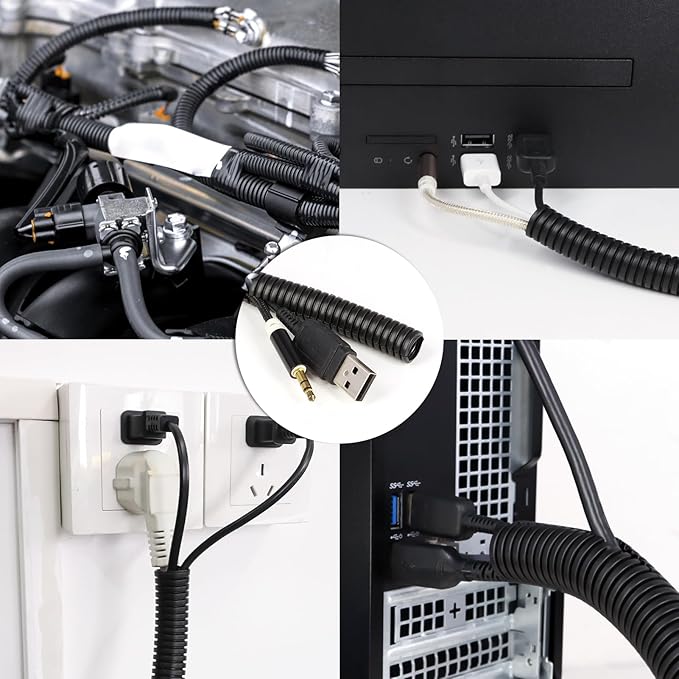 Split Wire Loom Tubing,10,25ft Cord Protectors from Pets No Chew, Flexible Wire Covers Cord Protectors, Protective Split Cable Sleeve for Automotive Home Industrial Wires(Black, 0.51inch-25ft)