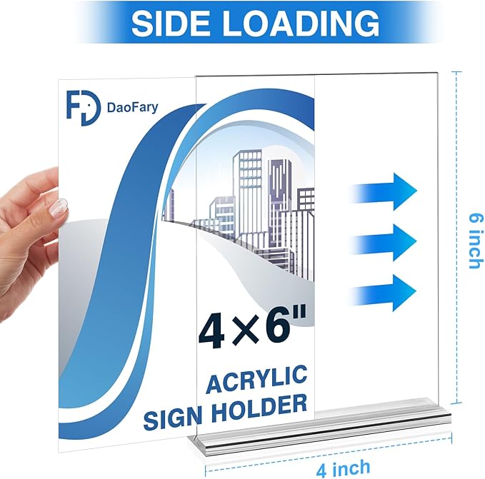 Daofary 12 Pack Acrylic Sign Holder 4 x 6, Double-Sided Stand up Table Top Sign Holders, Clear Acrylic Picture Frame Menu Flyer Paper Holder Display Stand for Office Business Store Wedding Party
