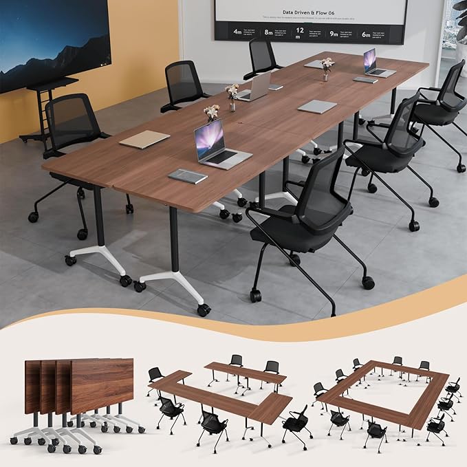 Folding Conference Table 4ft 5ft, Foldable Office Meeting Desk for 6 People, Multiple Sizes Colors Mobile Conference Room Table for Training Room School Business Furniture (4, Walnut, 71in)