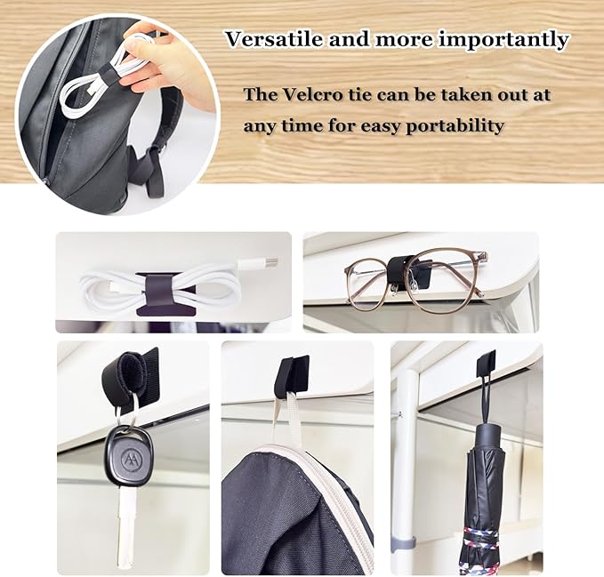 Ulinca Cable Management Under Desk,Up to 15 Cord,Enhanced Wire Holder. Cord Organizer,Reusable Cord Holder Organizer for Cable Hider Clips Under Table, 40 Pair+2 roll of Velcro Ties (Black, 40 Pair)