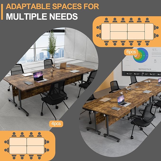 Folding Conference Table 4ft 5ft, Foldable Office Meeting Desk for 6 People, Multiple Sizes Colors Mobile Conference Room Table for Training Room School Business Furniture (4, Brown, 55in)