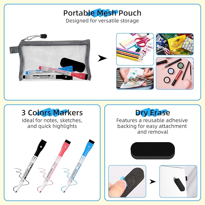 AGM Portable White Board Dry Erase Notebook, 12" x 9" Double Sided Folding Whiteboards with 3 Pens, Small Travel Dry Erase Board Skin-Friendly Material for Study, Meeting, Planning, Dark
