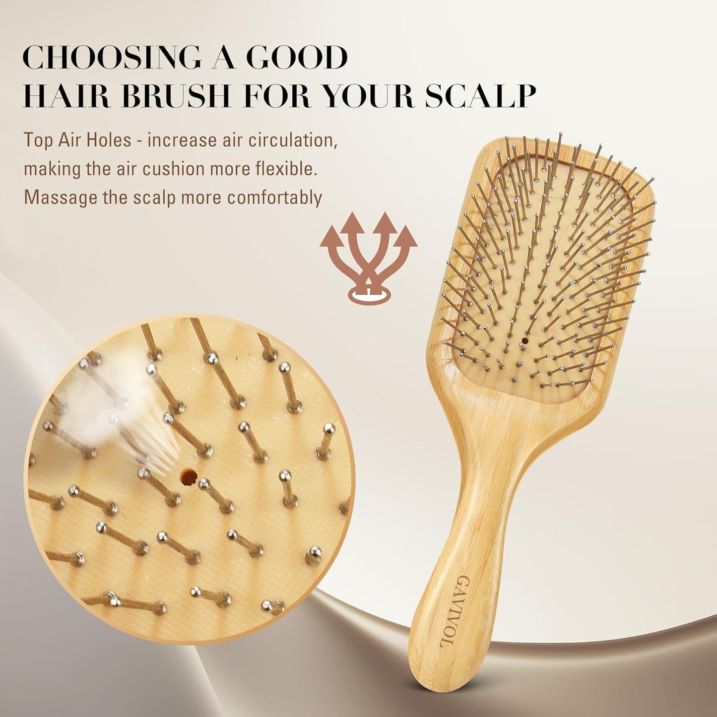 Bamboo Paddle Hair Brush with Metal Bristles – Anti-Static Detangling & Scalp Massage Hairbrush – Natural Wood Handle – All Hair Types for Women, Men & Kids