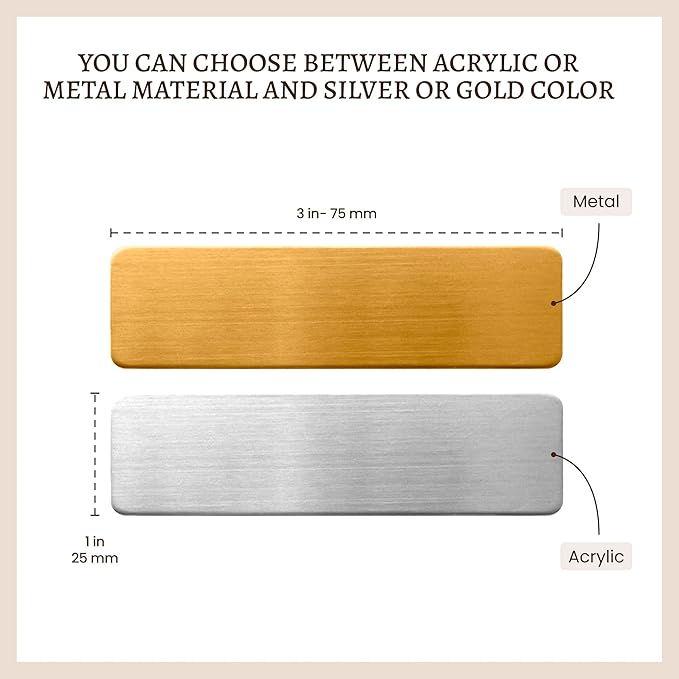 Custom Engraved Name Tag Badges Identification Personalized with Pin or Magnetic Backing, Metal Name ID for Clothing Brushed Gold & Silver Plates with Black Letters for Business or Employees