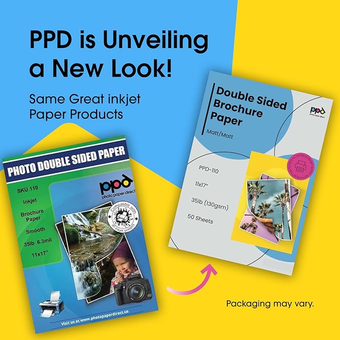 PPD Double Sided Photo Paper, Matte Brochure Paper 11 x 17 for Inkjet Printer, 130 gsm, 6.3 mil Thick for Magazine, Flyer, Presentation, Program, Instant Dry & Water Resistant (50 Sheets)