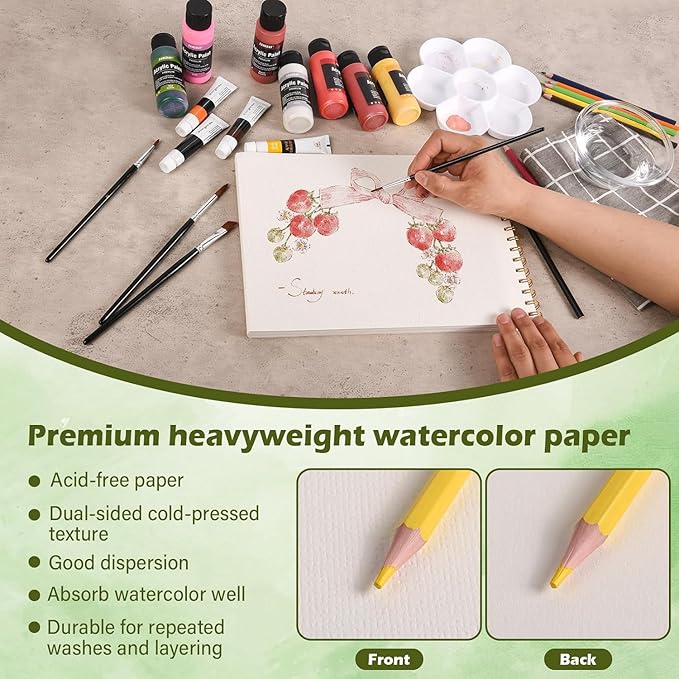2-Packs 5"x7.5"Spiral Watercolor Paper Pad - 30 Sheets 140lb/300g Acid-Free Artist Paper | Tear-Line Perforated Pages for Framing & Mixed Media |Watercolor, Art Journaling (Adults,Beginners, Travel)