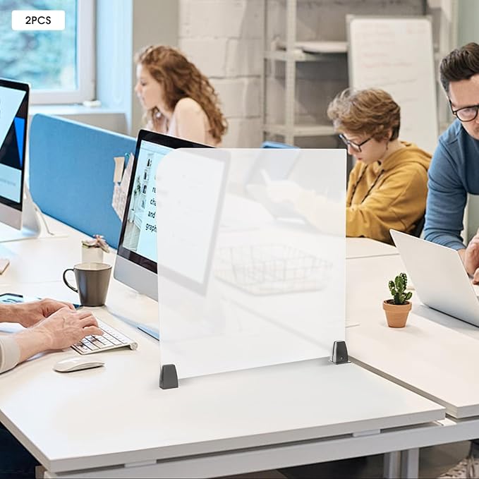 KONKENIE Acrylic Office Privacy Partition Indoor Desk Divider Guard Rectangle Desktop Privacy Panel Privacy Shield Screen for Classroom Office Reception Station Bakery Translucent (23x22x2”,2PCS)