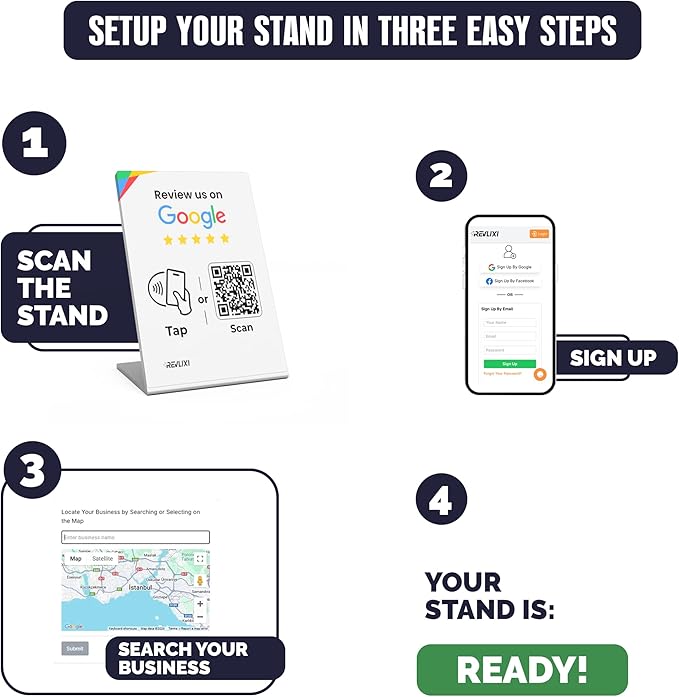 REVLIXI Google Review Stand (10 PCS)- Boost Reviews w/Reusable Google Review Tap Card Stand & QR Code Stand -No App, No Subscription-Android & iPhone Compatible -Boost Google Reviews for Online Growth