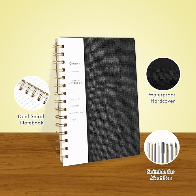 Spiral Notebook-5.75" x 8.125" College Ruled Journal with Inner Pockets and 160 Pages,PU Leather Cover Business Journal, Twin-Wire Binding Notebook Perfect for Office & Home School Supplies 3 pack ArmyGreen ReefBlue Black