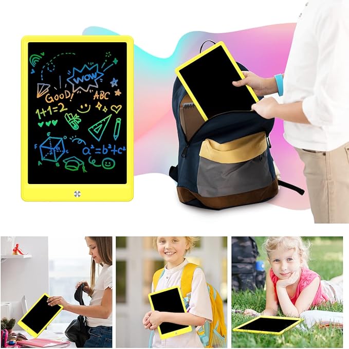 BUKEBU LCD Writing Tablet Doodle Board, Colorful Drawing Pad, Electronic Drawing Tablet, Drawing Pads,Travel Gifts for Kids Ages 3 4 5 6 7 8 Year Old Girls Boys (10.5 inch, Yellow+Yellow)