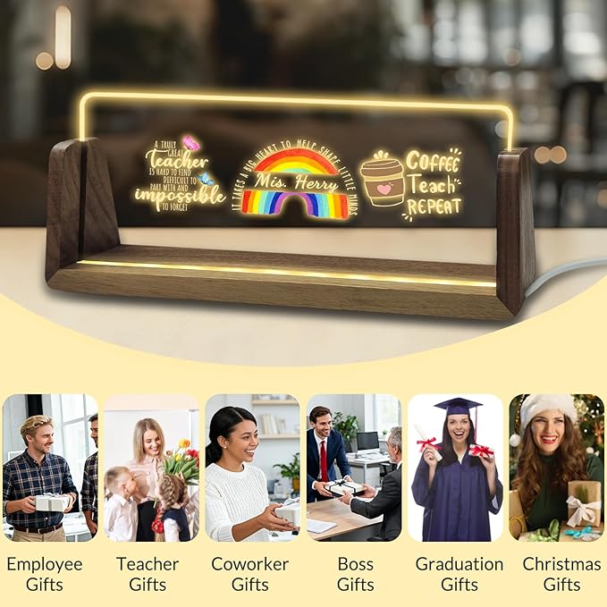 Desk Name Plate Personalized Custom Light Up Acrylic Plaque for Desk Customized Office Gifts for Boss Coworkers Teacher Employee Office Decor for Women Men