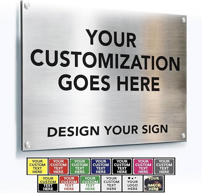 Custom Metal Signs, Personalized Aluminum, Safety Signs - Waterproof Outdoor Business - White Aluminum (Silver Brushed, 18x12 In)