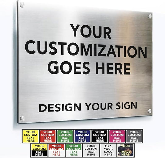 Custom Aluminum Business Signs, Personalized Outdoor Signs, Waterproof, Silver Brushed 20x20 In