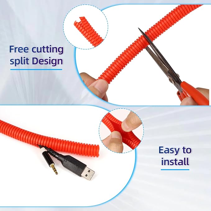 Split Wire Loom Tubing, 10,25ft Cord Protectors from Pets No Chew, Flexible Wire Covers Cord Protectors, Protective Split Cable Sleeve for Automotive Home Industrial Wires(Red, 1.12inch-10ft)