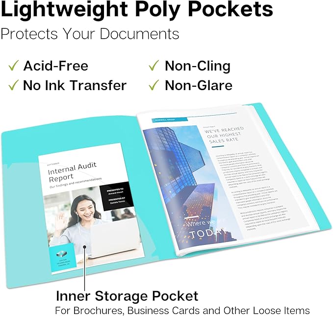 Dunwell Presentation Binder 24-Pocket, Displays 48 Pages, 8.5x11 Portfolio Binder with Plastic Sleeves, Storage and Organizer for Documents, Certificates, Projects, Photos (3 Pack, Aqua)