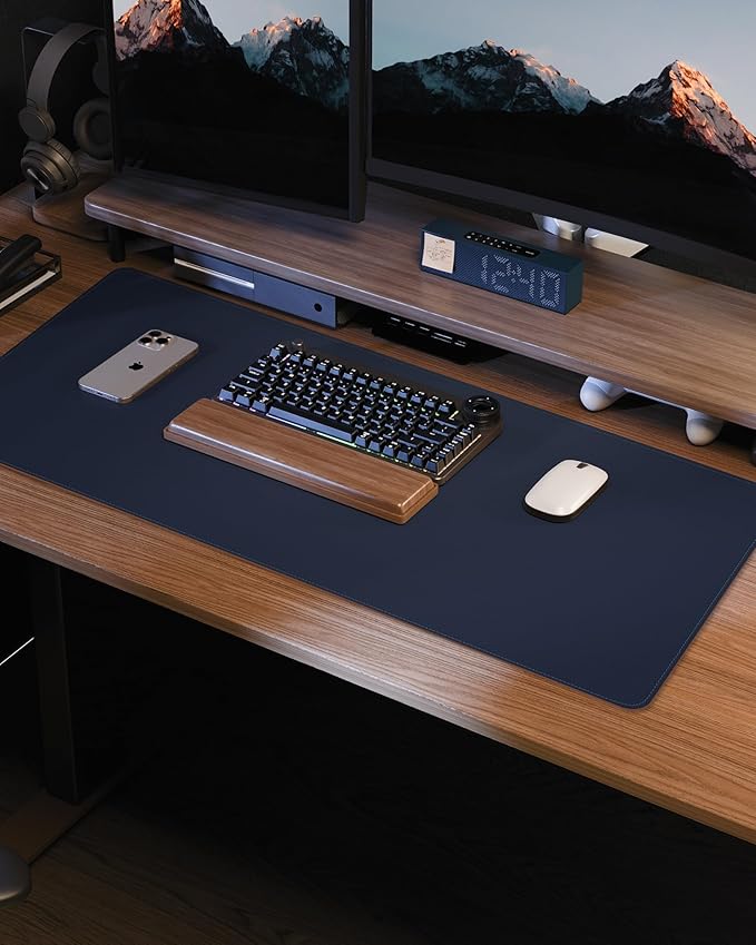 Leather Desk Pad Protector, Mouse Pad, Office Mat, Non-Slip PU Leather Blotter, Laptop Pad, Waterproof Writing Pad for Office and Home (Midnight Blue, 31.5" x 15.7")
