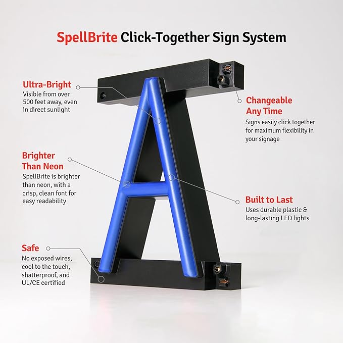SpellBrite ENTRANCE Sign | Directional Sign with Neon Look, Blue LED Light Source | 31.3" x 6.3"