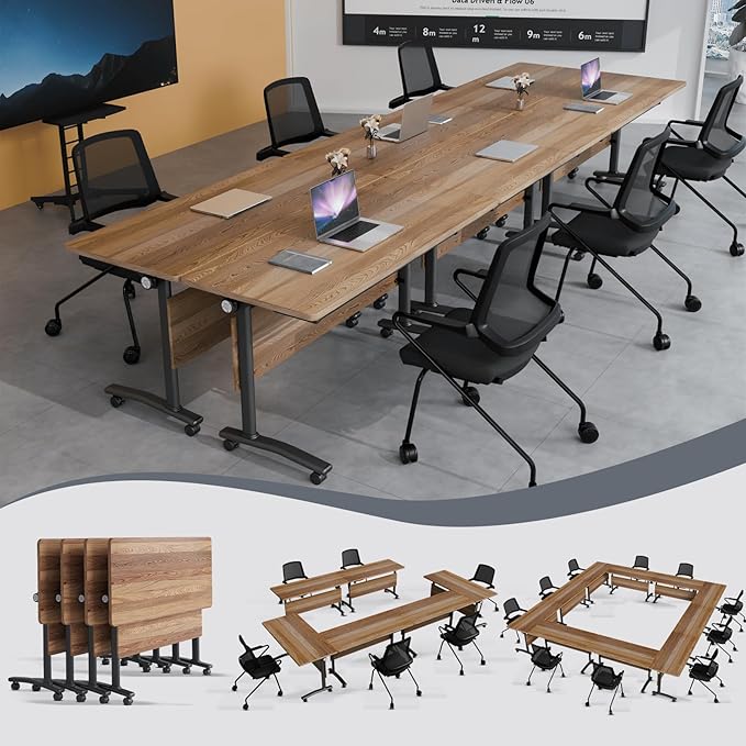 Folding Conference Table 4ft 5ft, Foldable Office Meeting Desk for 6 People, Multiple Sizes Colors Mobile Conference Room Table for Training Room School Business Furniture (2, White Walnut, 47in)