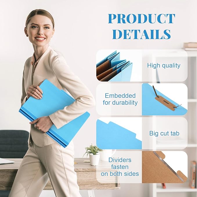 Skyygemm 24 Pcs Classification Folders Letter Size, 3 Divider Pressboard File Folder with Fasteners, Expanding File Organizer Bulk for School Teachers, Office Employee, Coworker, Staff (Blue)