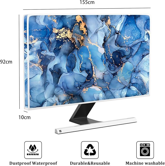 Baocicco Navy Blue Gold Marble Waterproof TV Dust Cover 65 Inch Creative Texture Grain Television Screen Cover Abstract TV Display Protectors Protective LED LCD OLED TVs Dust-Proof