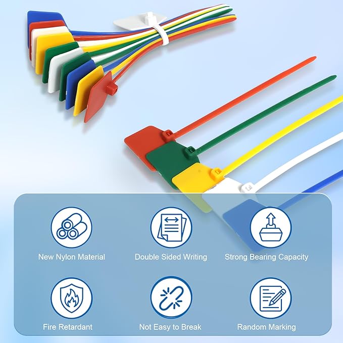 4 in Marker Nylon Cable Ties, Plastic Water Proof Tags, Self-Locking Written-on Cable Marker, Security Seals Label for Cabling, Wire Marking Label, Shipping Hanging Tags - Mulit Colors/ 100pcs