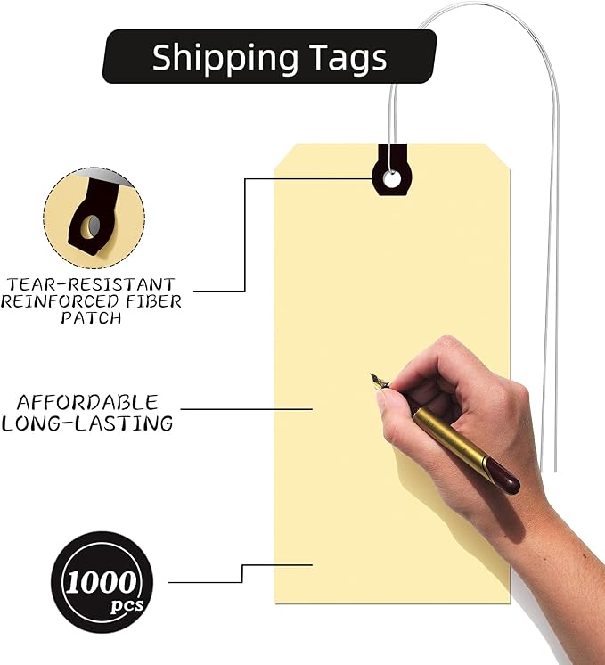 INNOVART Shipping Tags - Double Wired 4 1/4" x 2 1/8", Manila Wire Tags with Reinforced Eyelet, Case of 1000