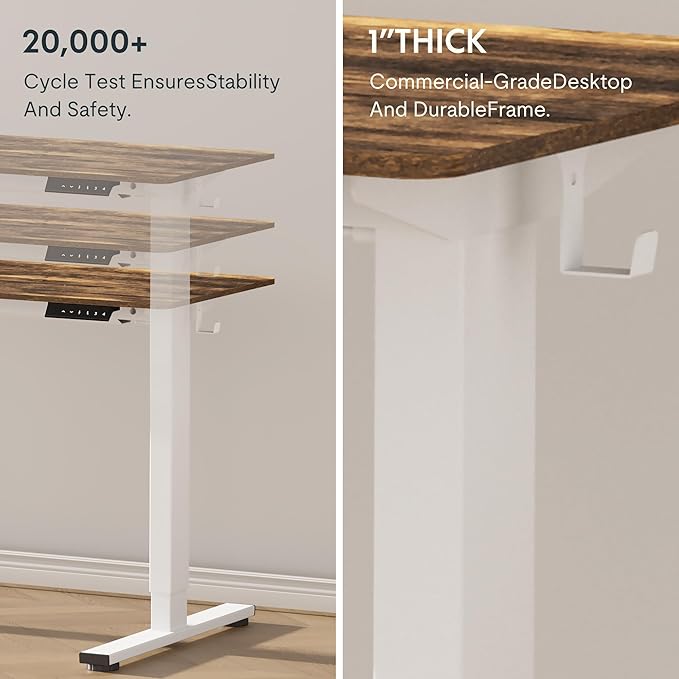 FLEXISPOT EN1 One-Piece Standing Desk with 1-Inch Thick Seamless Desktop, 48"x24" Electric Height Adjustable Desk for Home Office, Multi-Monitor Setups & Easy Assembly, Rustic Brown
