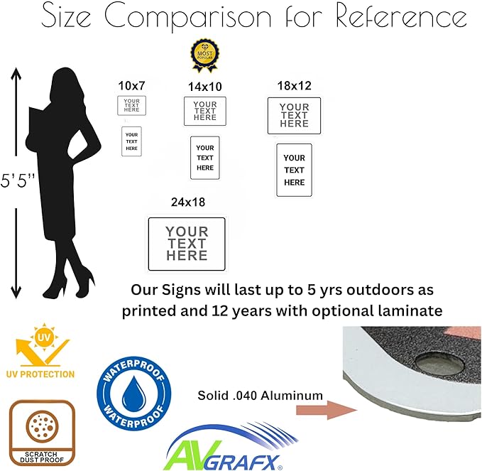 Custom Signs Outdoor Metal for Home Office Business, Personalized, Door, Porch, Delivery, Man Cave, Shop, Garage, Street. For Outside or Inside Use. Our Metal Signs Are UV Printed Solid Aluminum 10x7 inches, Header Box