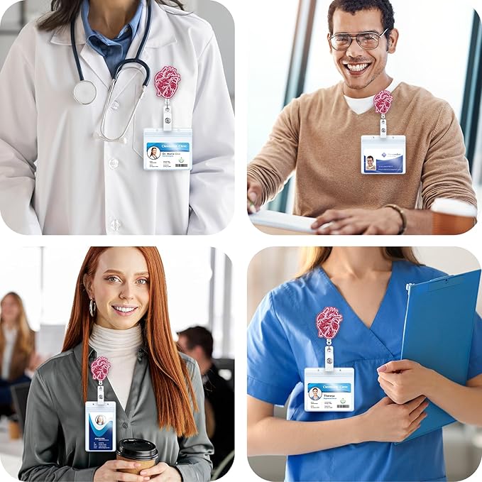 Anatomical Heart Badge Reel, Retractable ID Card Badge Holders, Medical Work Badge Clip for Pediatric Cardiology Cardiothoracic Surgery CICU, Cardiologist RN PA EKG/ECG Technician Perfusionist Gifts